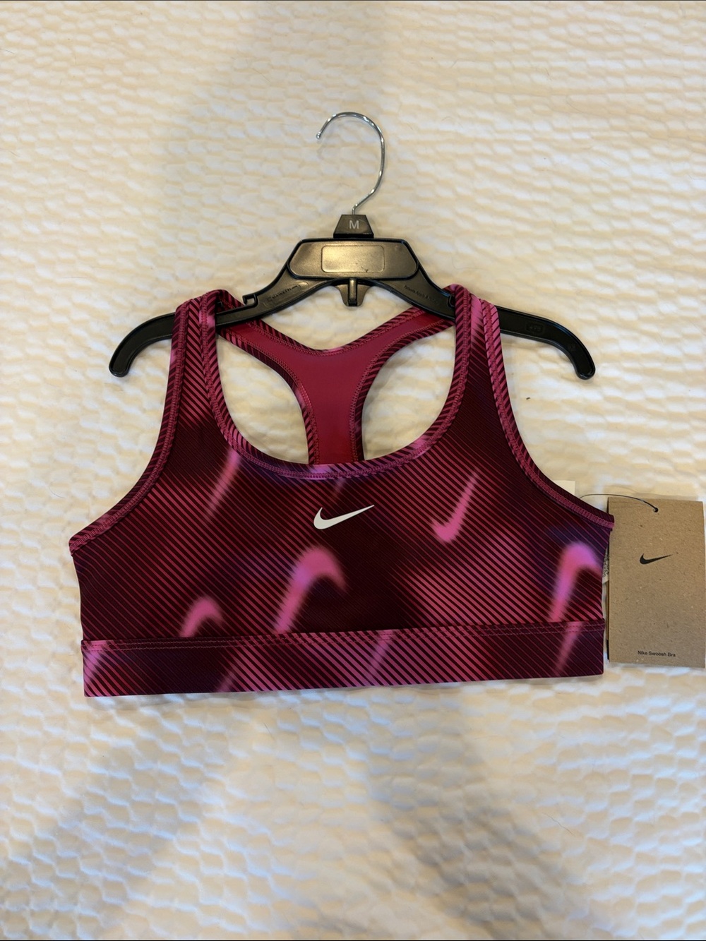 Girls Nike Swoosh Maroon and Pink Racerback Sports Bra NWT medium